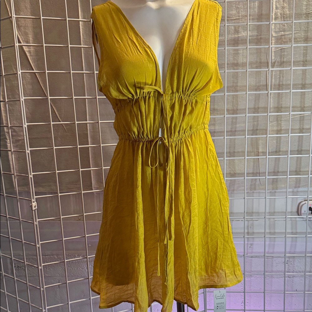 Yellow Sleeveless Drawstring Coverup